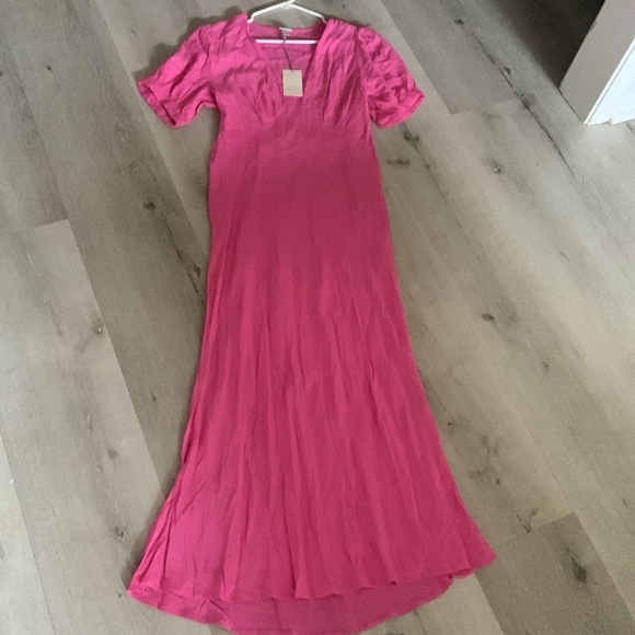 NWT A New Day Pink size M Women's Puff Short Sleeve Dress maxi classic v neck - Picture 8 of 11